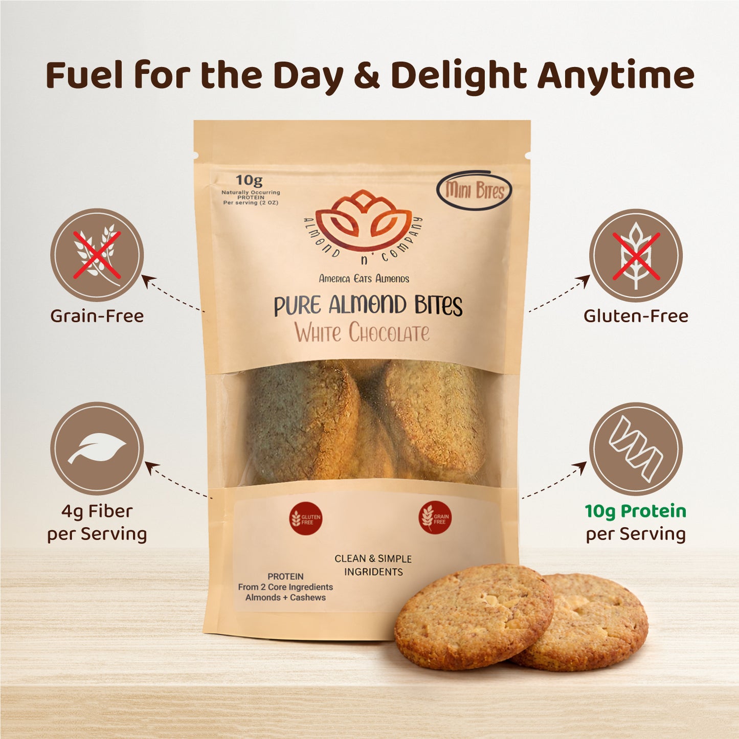Pure Almond Bites Minis - White Chocolate (2 Packs)